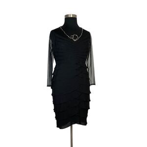 Adrianna Papell 14W 1X Black Dress Evening Wiggle Bodycon Long Sleeve Mesh Sheer